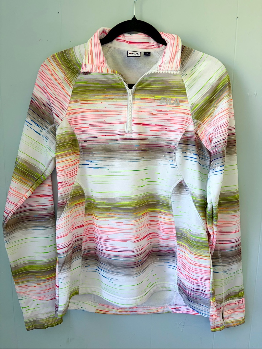 FILA Women's White Multicolor Striped Quarter-Zip Performance Running Pullover M